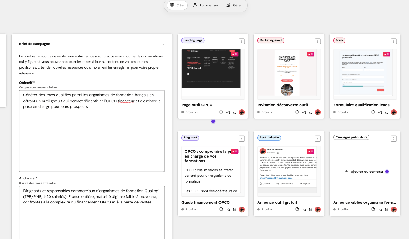 Génération de contenu avec marketing studio